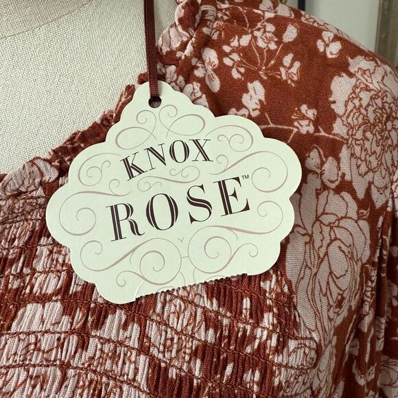 NWT Knox Rose Cave Long Sleeve Smocked Peasant Dress Rust Brown Floral XXL - Picture 5 of 11